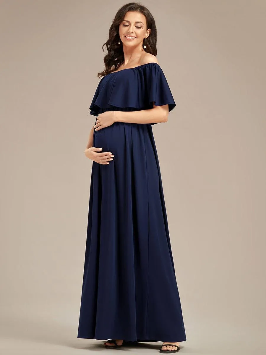 Robe de Maternité évasée flatteuse avec volants épaules dénudées(Vente finale)