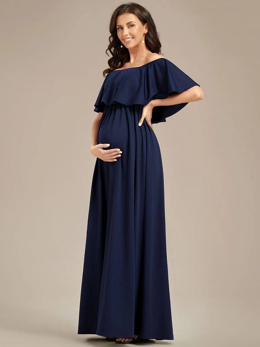 Robe de Maternité évasée flatteuse avec volants épaules dénudées(Vente finale)