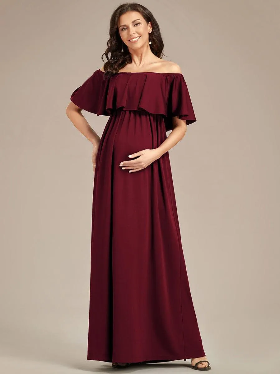 Robe de Maternité évasée flatteuse avec volants épaules dénudées(Vente finale)