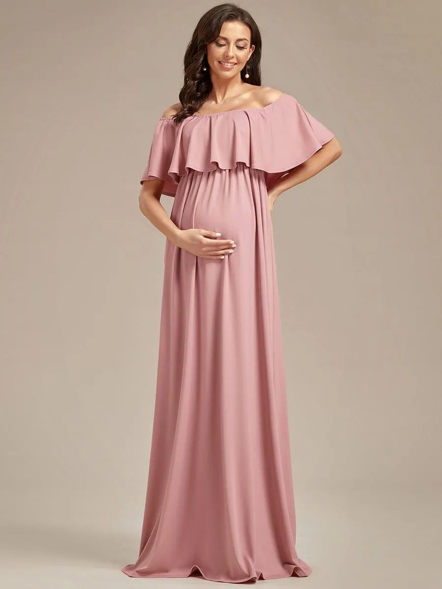 Robe de Maternité évasée flatteuse avec volants épaules dénudées(Vente finale)