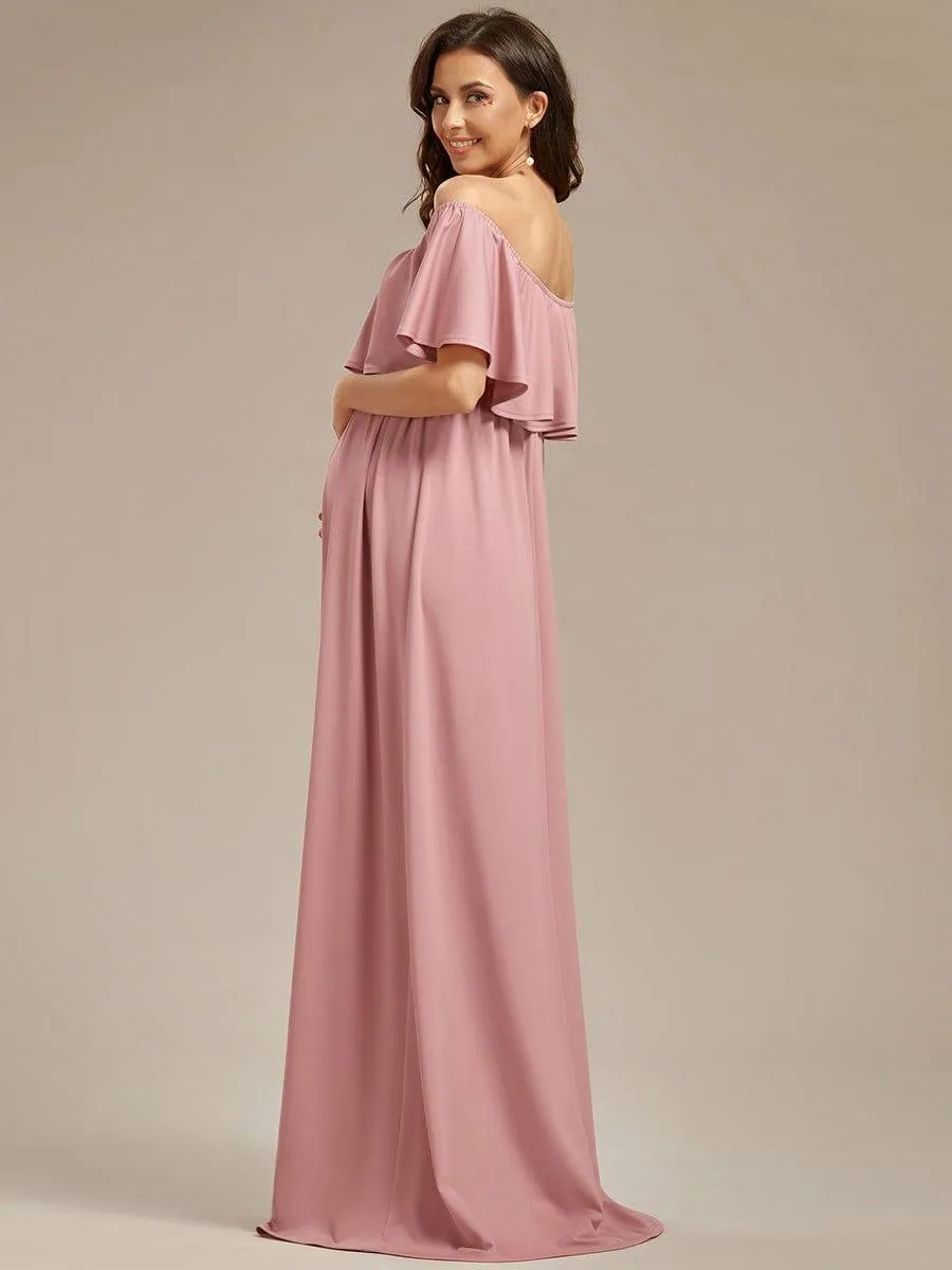 Robe de Maternité évasée flatteuse avec volants épaules dénudées(Vente finale)