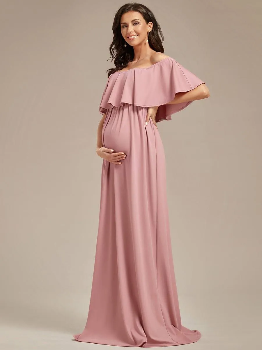 Robe de Maternité évasée flatteuse avec volants épaules dénudées(Vente finale)