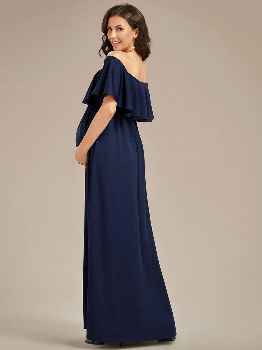 Robe de Maternité évasée flatteuse avec volants épaules dénudées(Vente finale)
