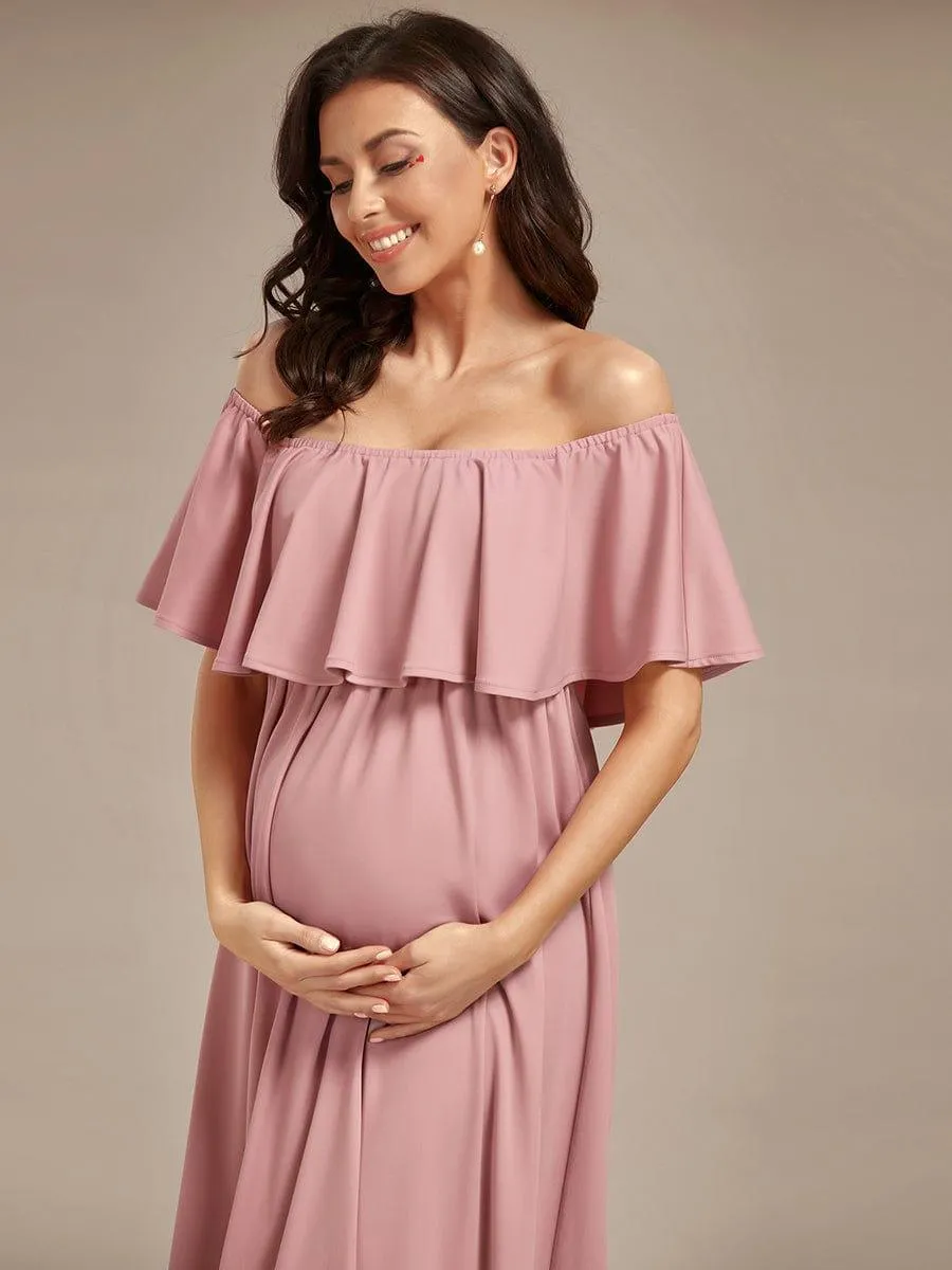 Robe de Maternité évasée flatteuse avec volants épaules dénudées(Vente finale)