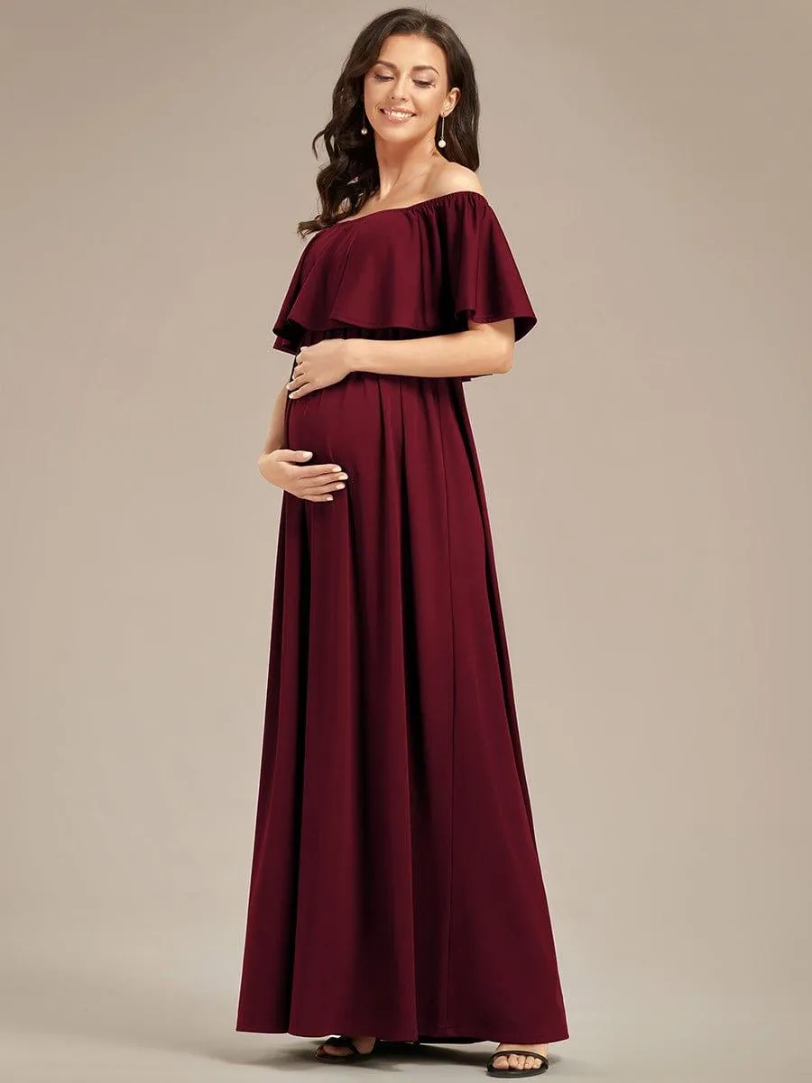 Robe de Maternité évasée flatteuse avec volants épaules dénudées(Vente finale)