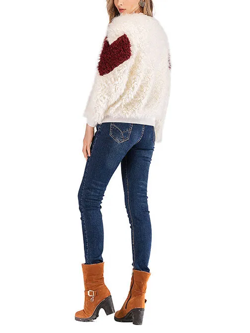 Round Neck Stitching Plush Long Sleeve Color Matching Woolen Short Coat