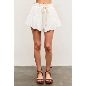 Ruffle Banded Tie Front Flare Shorts