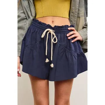 Ruffle Banded Tie Front Flare Shorts