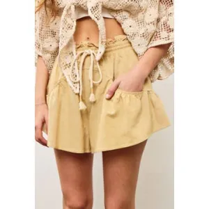 Ruffle Banded Tie Front Flare Shorts