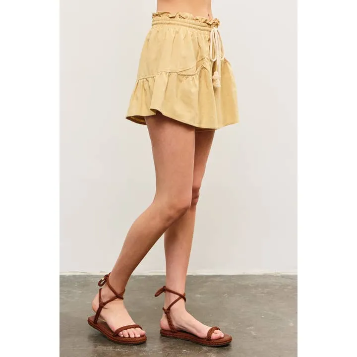Ruffle Banded Tie Front Flare Shorts