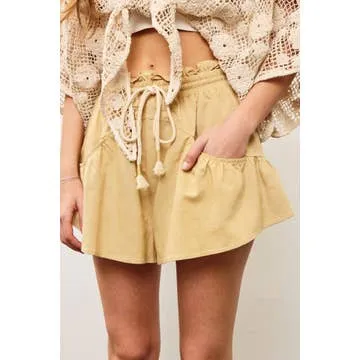 Ruffle Banded Tie Front Flare Shorts