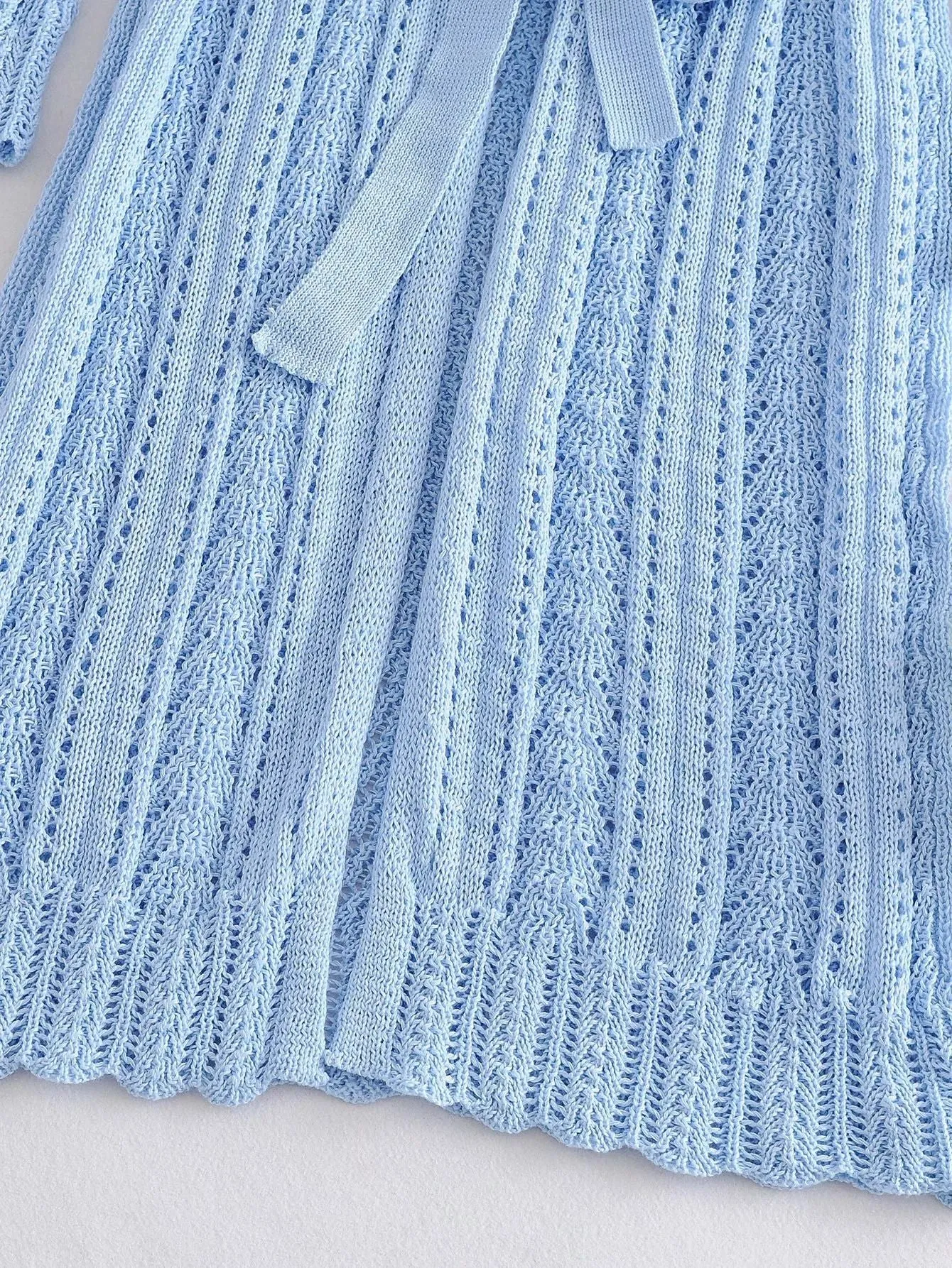 Ruffles Neck Hollow Out Lace-up Knitting Cardigans