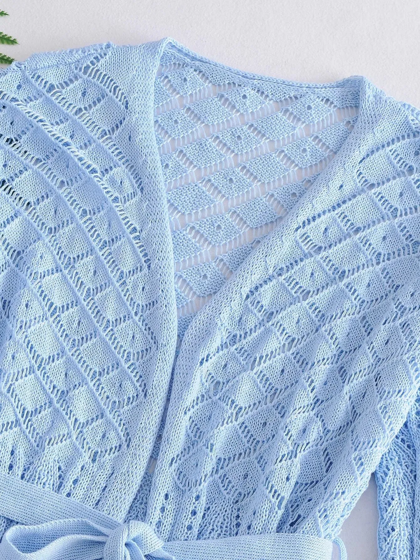 Ruffles Neck Hollow Out Lace-up Knitting Cardigans