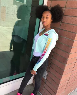 SA Color Stack | Mint Cropped Zip Up Jacket (Color Stack Checkered Drippin Sleeves)