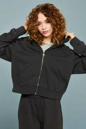 Samii Ryan Black Stone Wash Zip-Up Hoodie