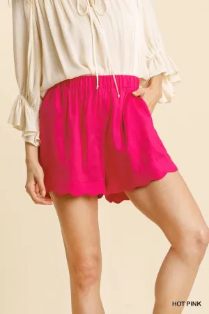 Scalloped Hem Linen Shorts