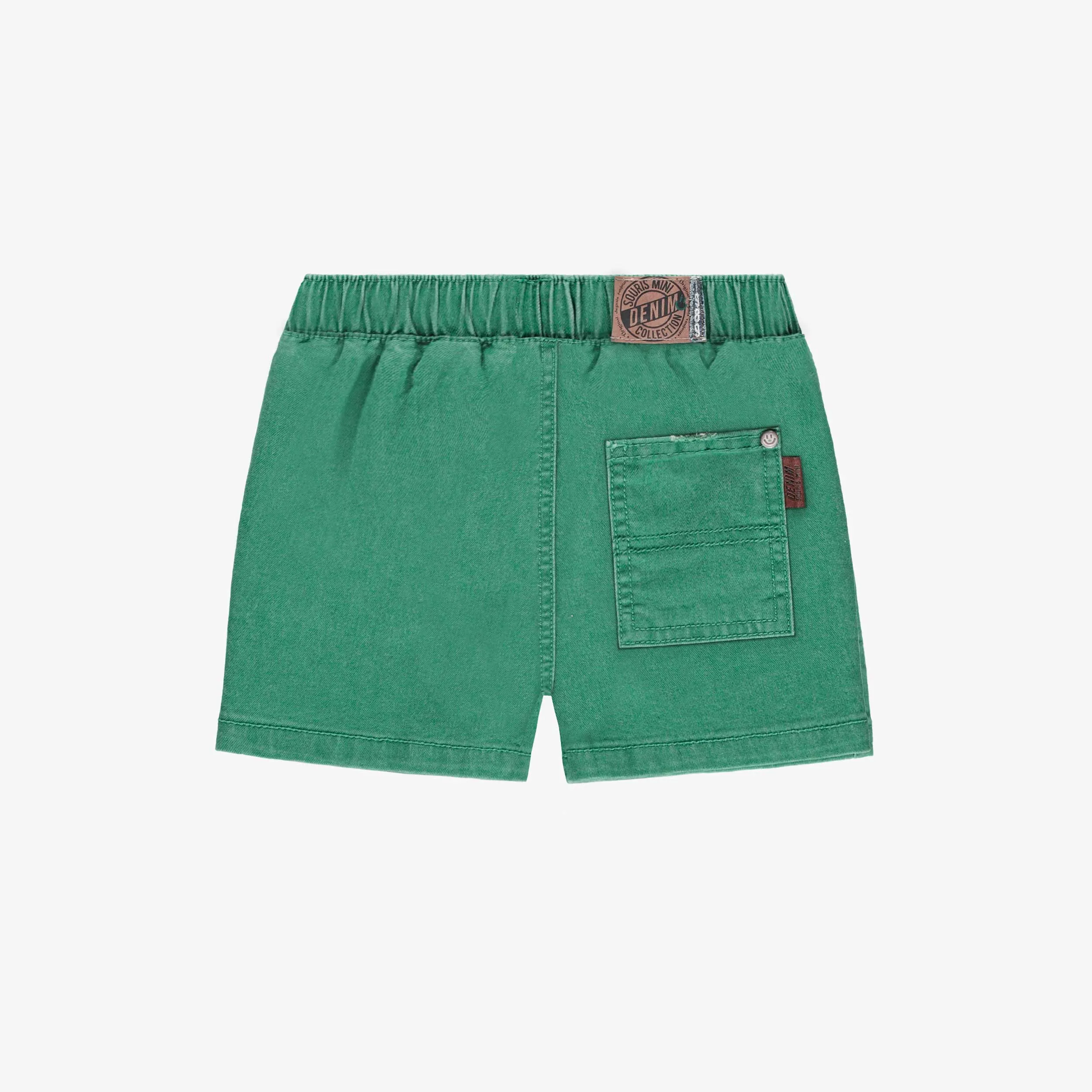 Short de denim turquoise à taille élastique, bébé || Turquoise denim shorts with elastic waistband, baby