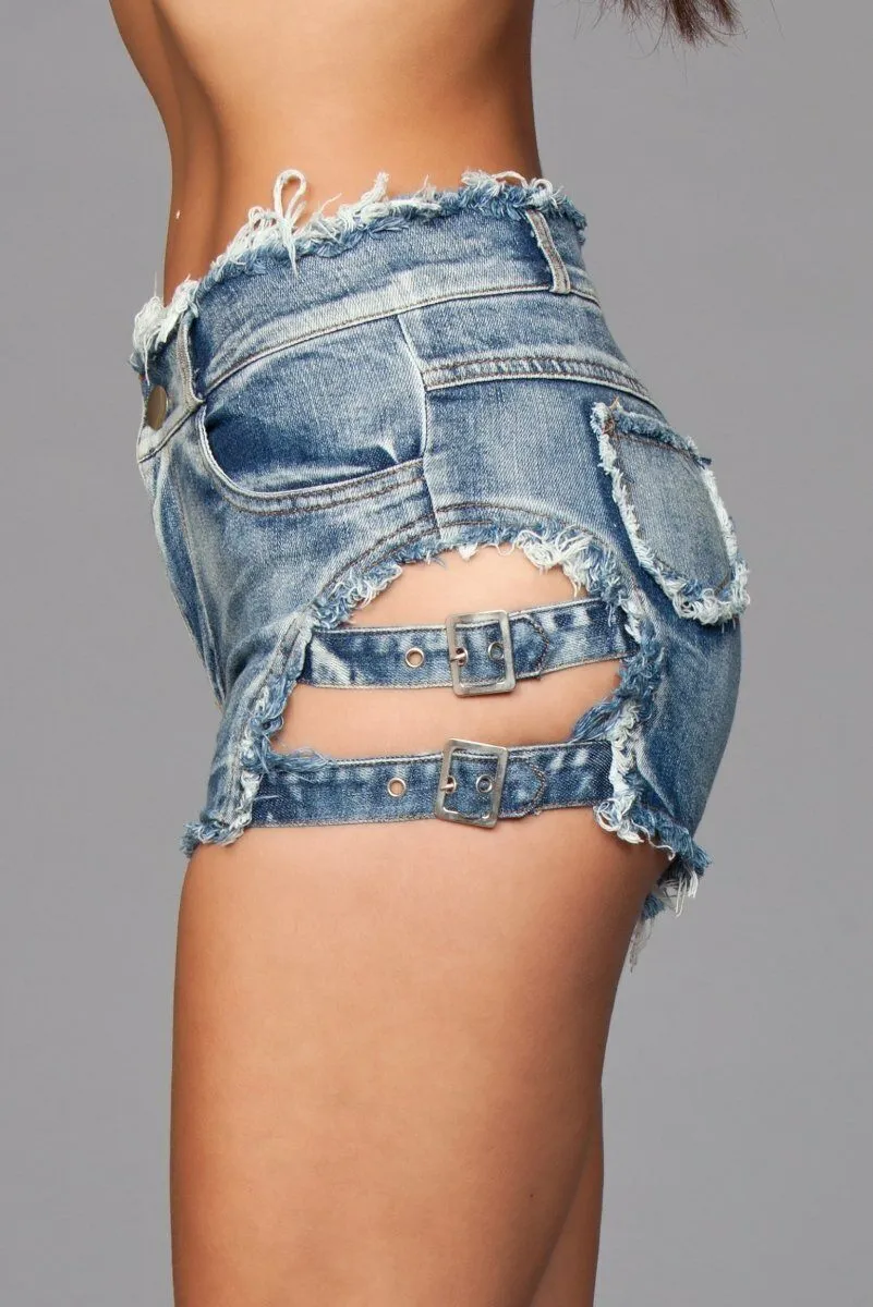 Side Buckle Denim Shorts