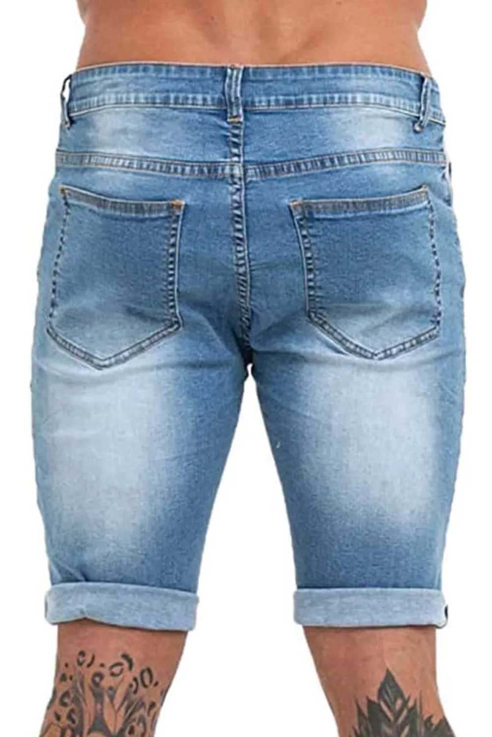 Sky Blue American Flag Print Rolled Hem Ripped Skinny Denim Shorts
