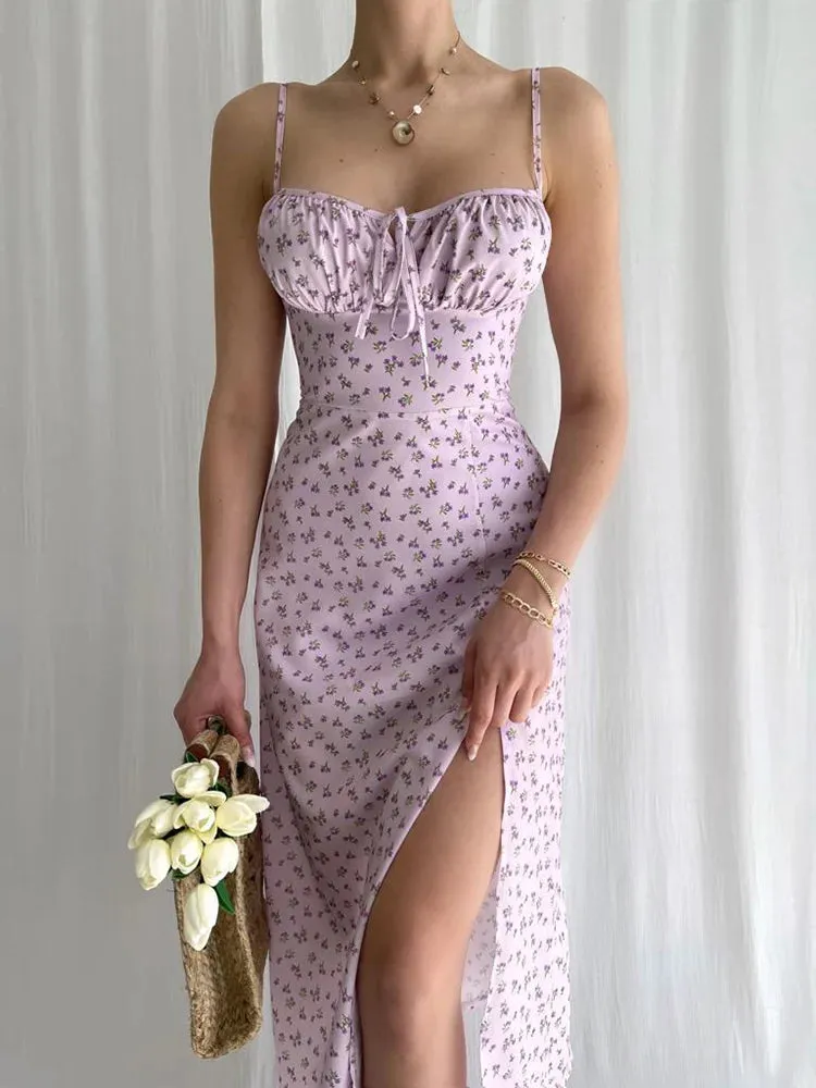 Sleeveless Satin Slip Floral Maxi Dress