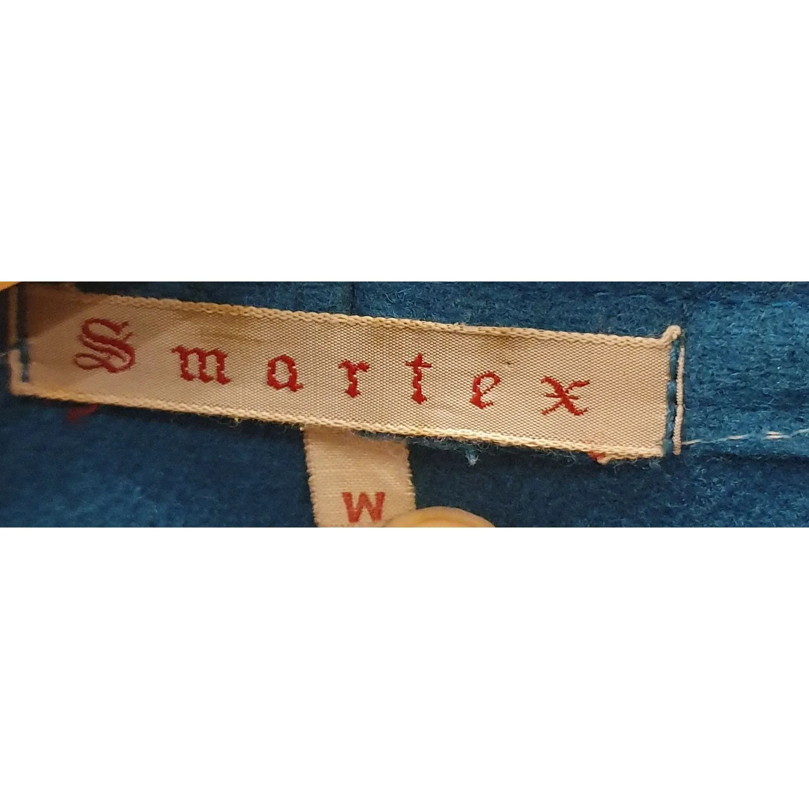 Smartex vintage blue woolen long coat with embroydered collar size M (best fits size 12)