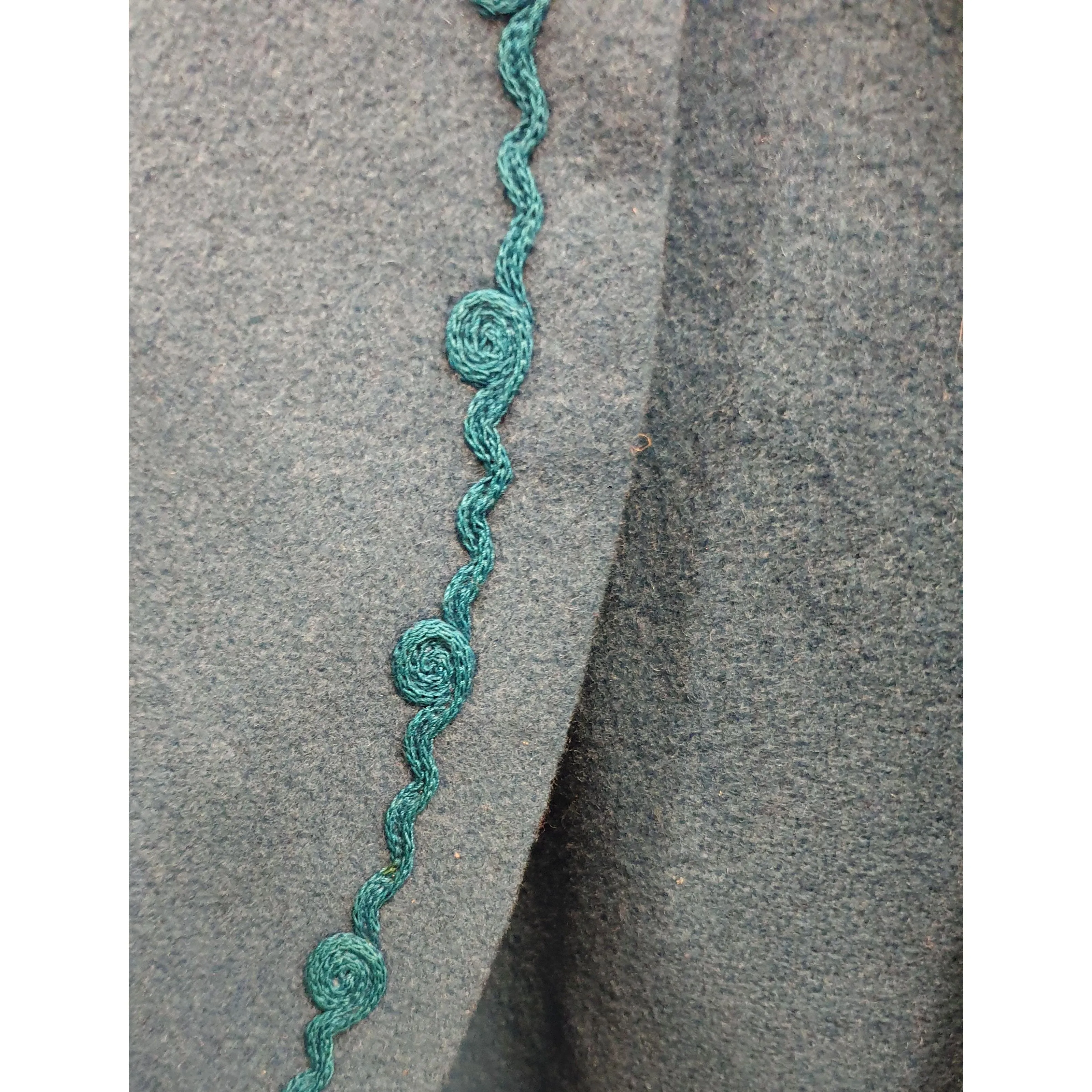 Smartex vintage blue woolen long coat with embroydered collar size M (best fits size 12)