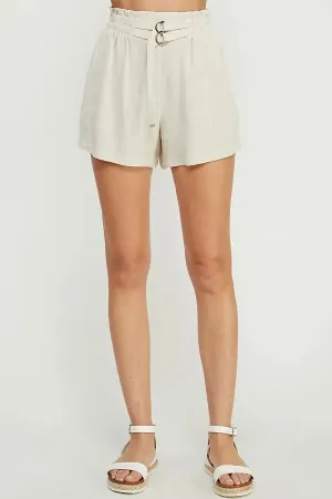 SOFT LINEN BLEND SHORTS WITH DOUBLE BUCKLE