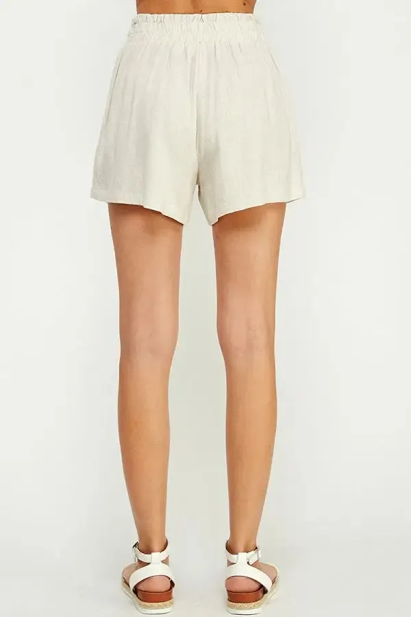 SOFT LINEN BLEND SHORTS WITH DOUBLE BUCKLE