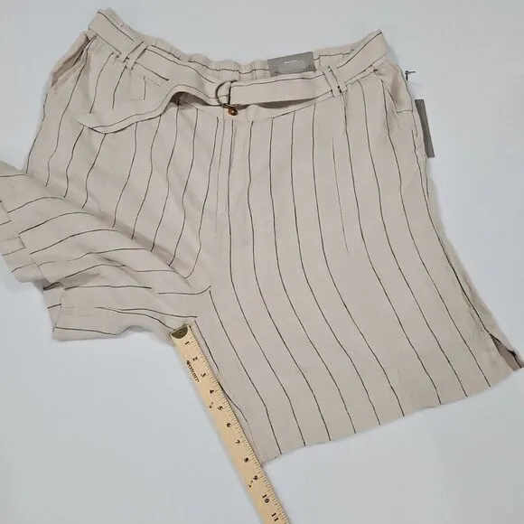 Soft Surroundings Montecito Linen Shorts Tan Khaki Size 2X 22W‎ Stripe Belted