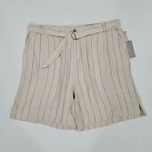 Soft Surroundings Montecito Linen Shorts Tan Khaki Size 2X 22W‎ Stripe Belted