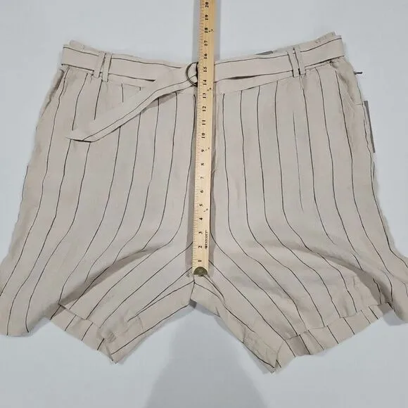 Soft Surroundings Montecito Linen Shorts Tan Khaki Size 2X 22W‎ Stripe Belted