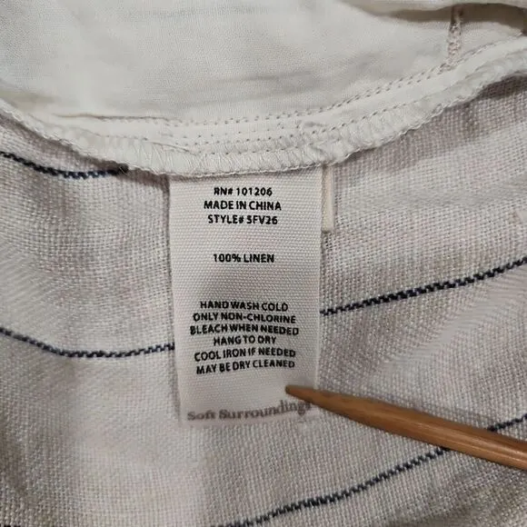 Soft Surroundings Montecito Linen Shorts Tan Khaki Size 2X 22W‎ Stripe Belted