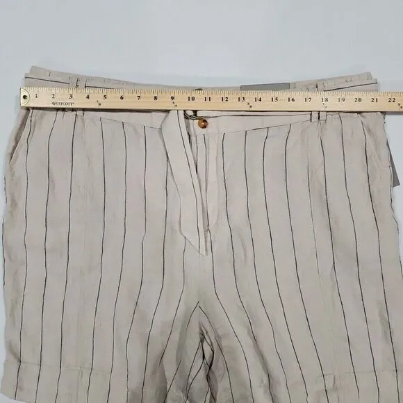 Soft Surroundings Montecito Linen Shorts Tan Khaki Size 2X 22W‎ Stripe Belted