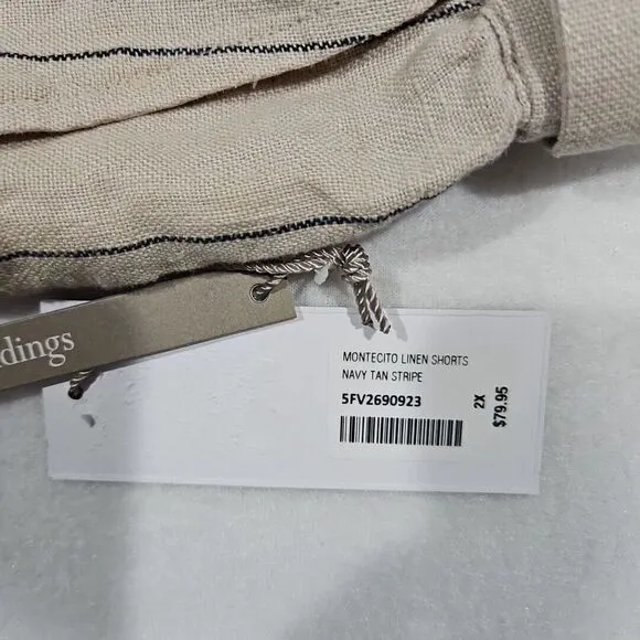 Soft Surroundings Montecito Linen Shorts Tan Khaki Size 2X 22W‎ Stripe Belted