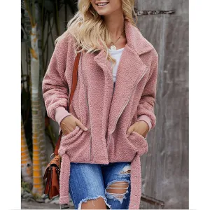 Solid Color Zipper Slim Long-sleeved Woolen Coat