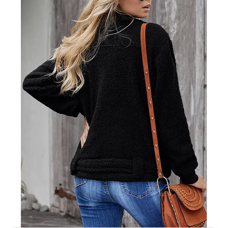 Solid Color Zipper Slim Long-sleeved Woolen Coat