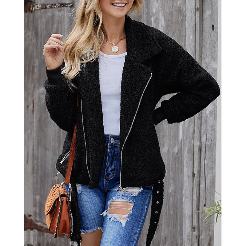 Solid Color Zipper Slim Long-sleeved Woolen Coat