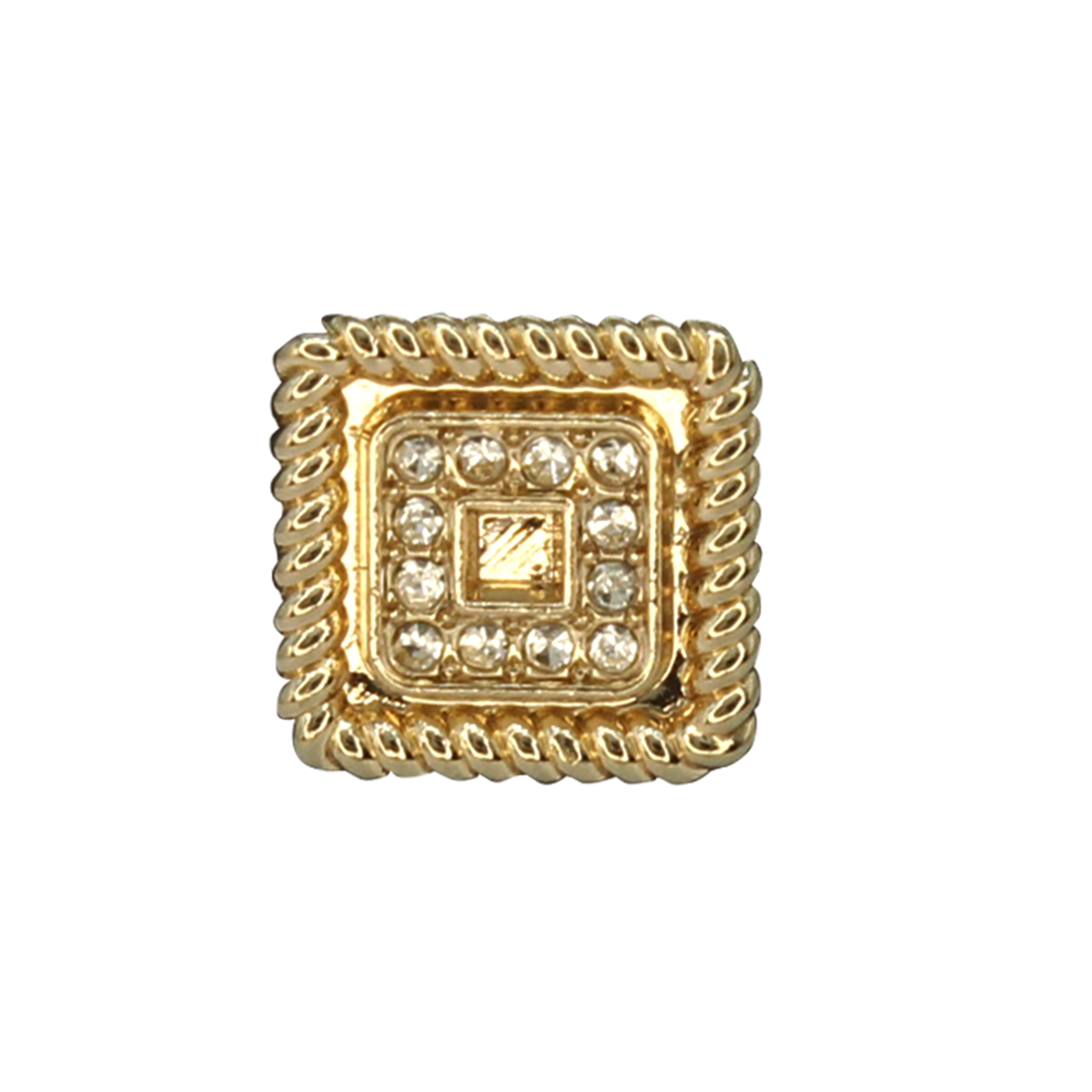Square Button with Rope Trim and Rhinestones