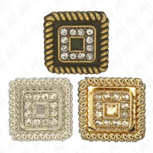 Square Button with Rope Trim and Rhinestones