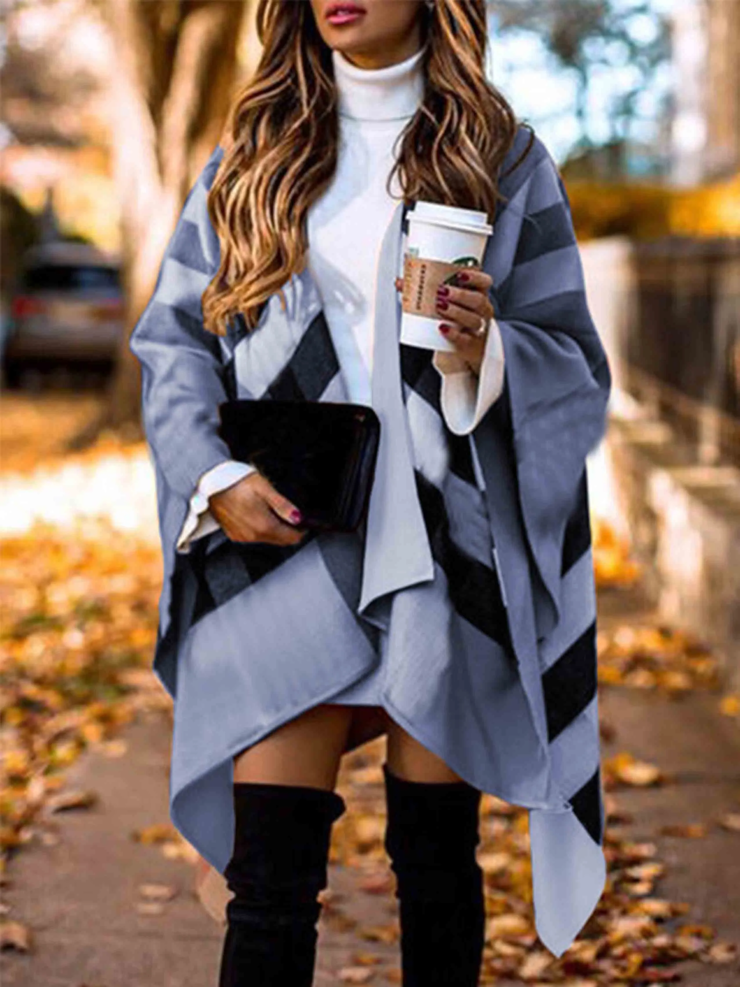 Stunncal Plaid Woolen Shawl Coat
