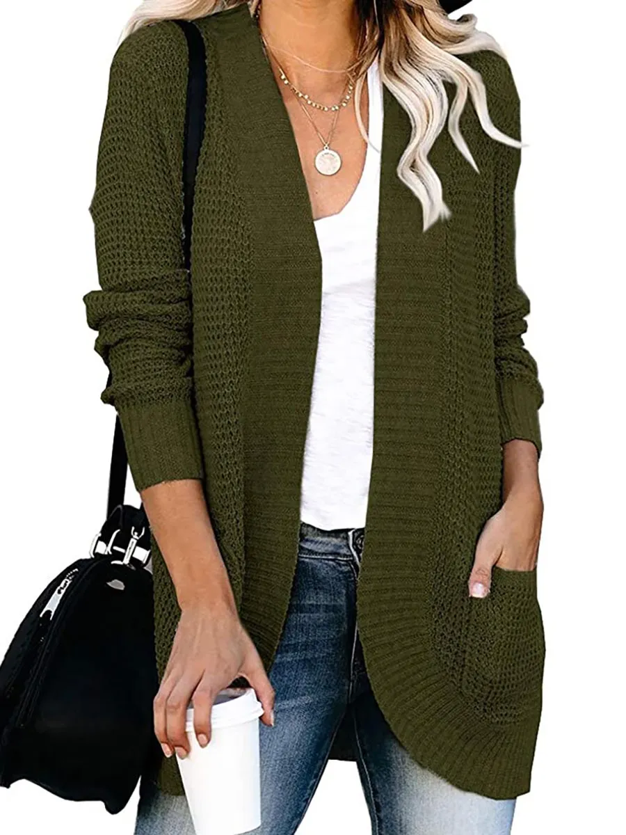 Stunncal Solid Color Long Sleeve Knitted Cardigan（5 colors）