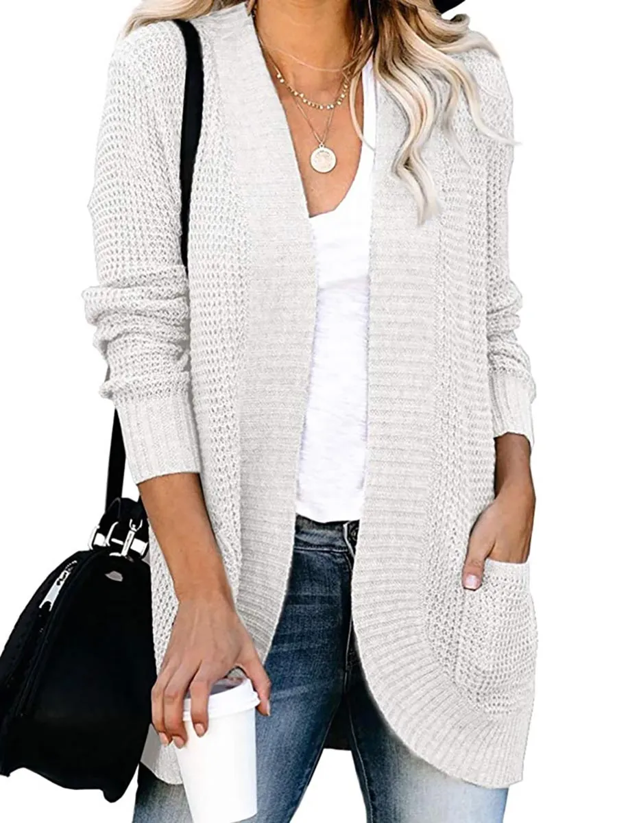 Stunncal Solid Color Long Sleeve Knitted Cardigan（5 colors）