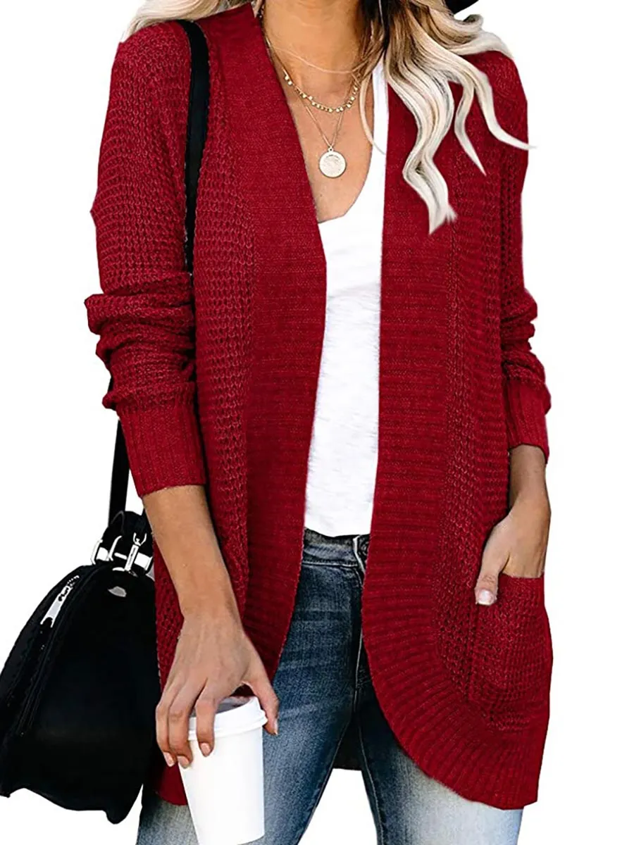 Stunncal Solid Color Long Sleeve Knitted Cardigan（5 colors）