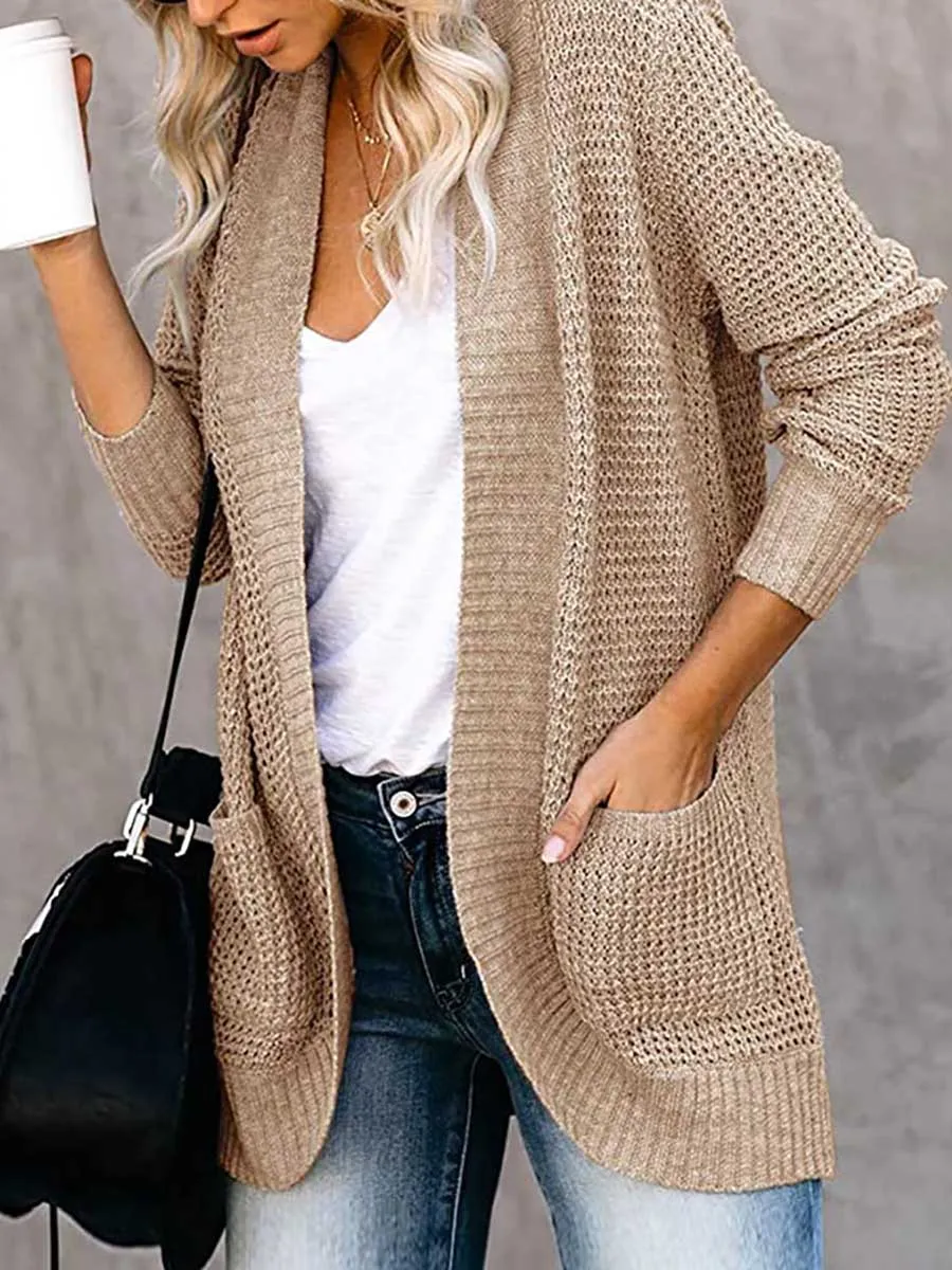 Stunncal Solid Color Long Sleeve Knitted Cardigan（5 colors）