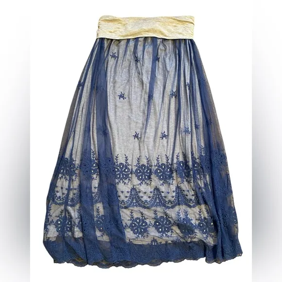 Sundance Great Lengths Blue Lace Bohemian Maxi Skirt