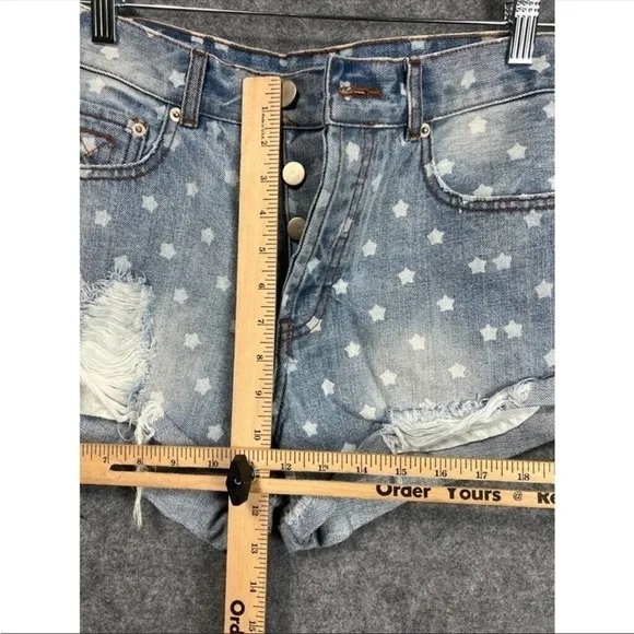 Superdown Revolve Kenzie Star Denim Shorts in Light Blue Wash​​​​​​​​​