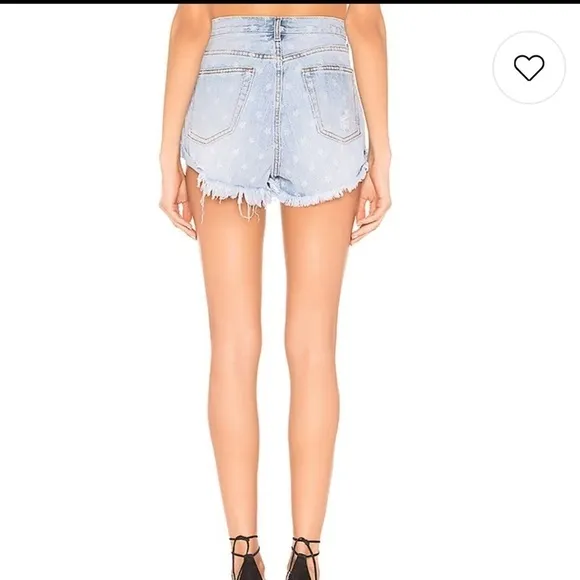Superdown Revolve Kenzie Star Denim Shorts in Light Blue Wash​​​​​​​​​