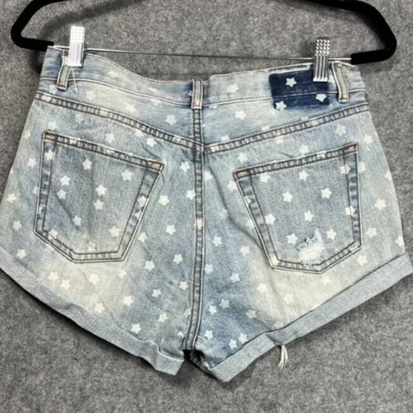 Superdown Revolve Kenzie Star Denim Shorts in Light Blue Wash​​​​​​​​​