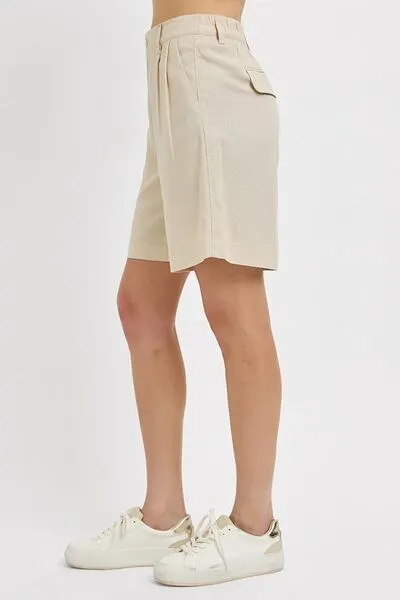 Taupe Color High Rise Pleated Front Shorts