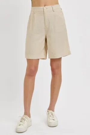 Taupe Color High Rise Pleated Front Shorts
